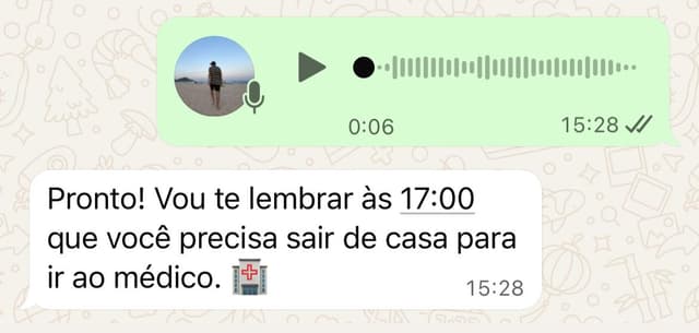 Simulação de uso de áudio na Foquinha via WhatsApp